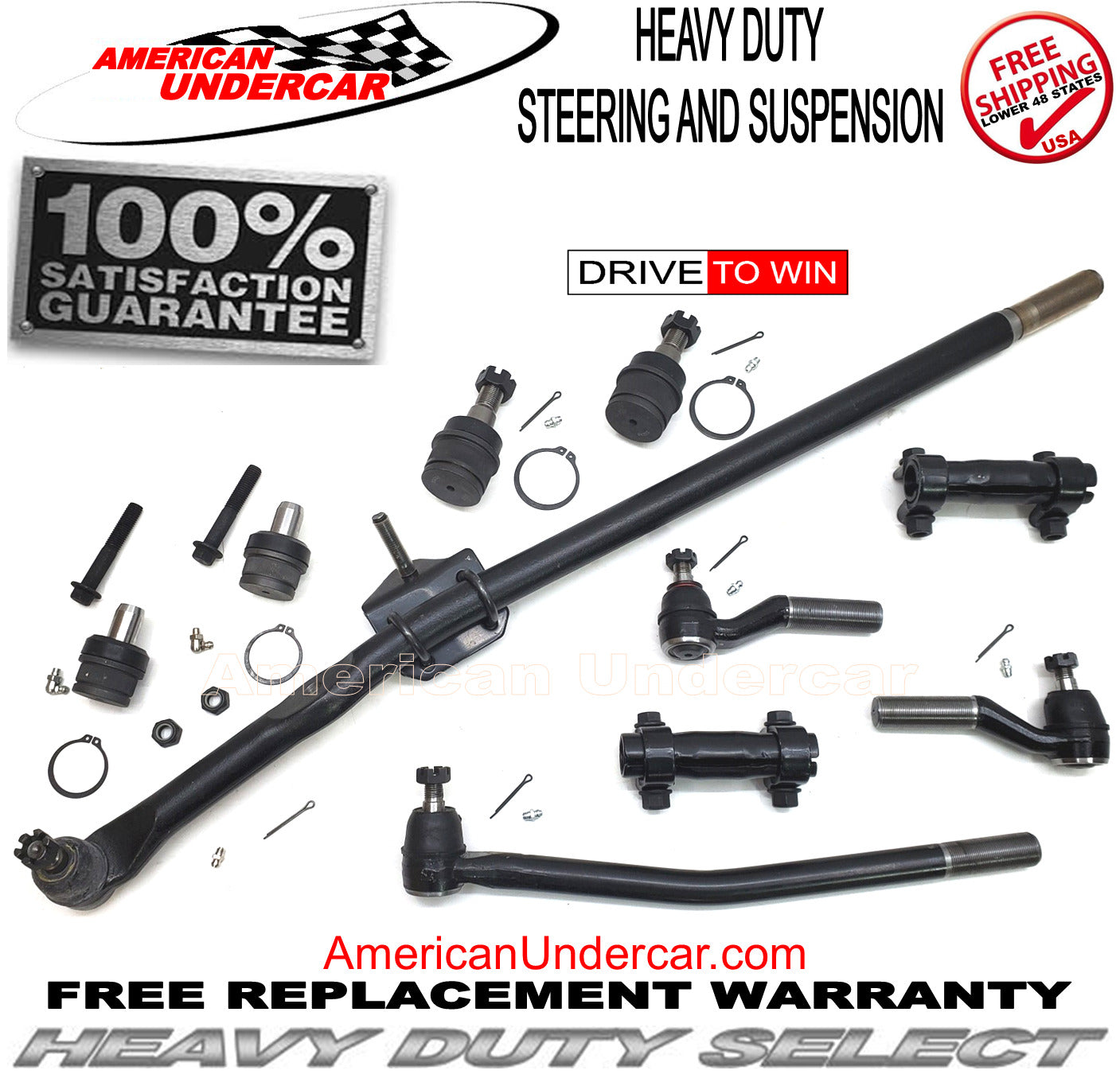 HD Ball Joints Drag Link Tie Rod Steering Kit | 1996-1999 Ford E450 Econoline Super Duty 2WD